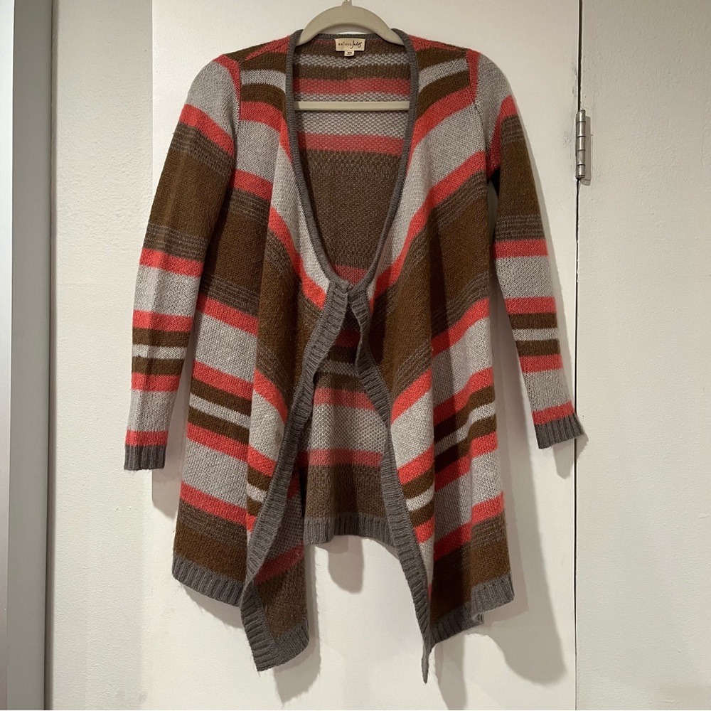 Maison Jules Multicolor Striped Open-Front Waterfall Draped Hem Cardigan Size XS